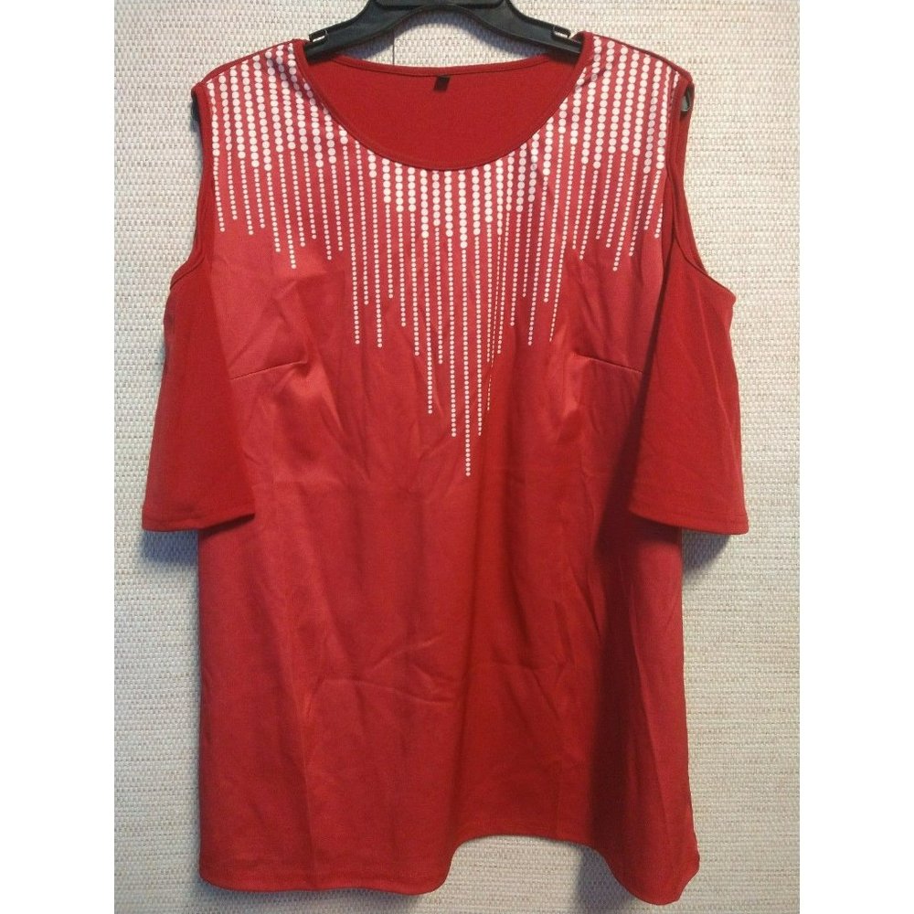 Women's White dotted Cold Shoulder Navy Blouse Size 2X